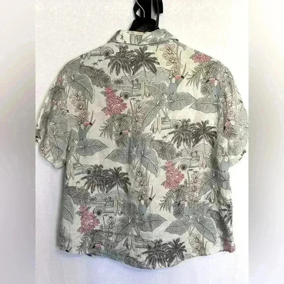 C&C California 100% Linen Hawaiian Button Up Short Sleeve Crop Blouse Small - Picture 3 of 6